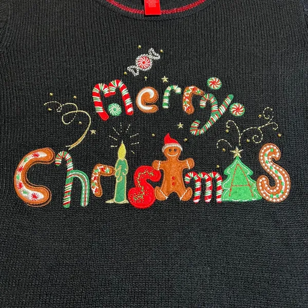 Women's Merry Christmas Crewneck Pullover Knit Sweater Size Medium Holidays - Image 5