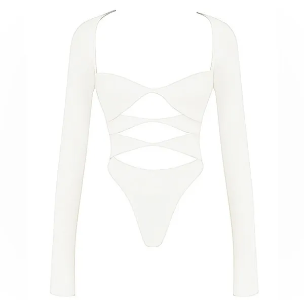 NWOT HOUSE OF CB Danica White Cutout Bodysuit long sleeves sz S - Image 3