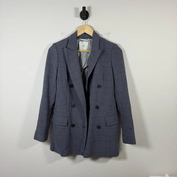 NWOT Wilfred by Aritzia Margaux Oversized Plaid Blazer Blue/Grey Size 0 - Image 4
