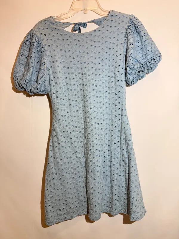 Free People Apricot Rose Sky Blue Puff Sleeve Ruffle Mini Dress Size S - Image 2