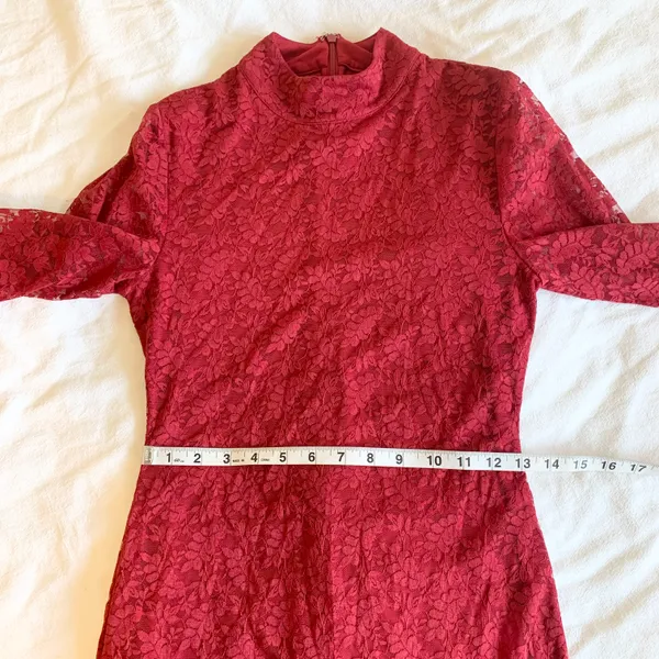 Revolve Lovers + Friends Talia Lace Long Bell Sleeve Mini Dress in Ruby Red - Image 8