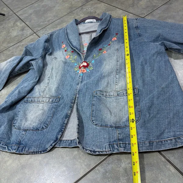 DENIM 24/7 plus size jean jacket Florals Embroidered Sz 24W Boho Biker Western - Image 12