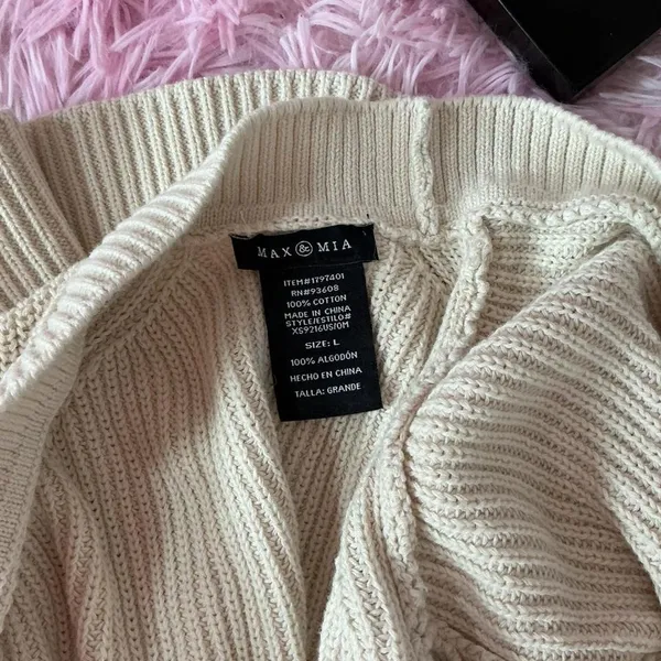 Max & Mia‎ Womens Cream 100% Cotton Shaker Knit Open Front Cardigan Sweater L - Image 3