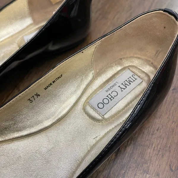 Jimmy Choo Black Patent Leather Silver Glitter Toe Ballet Flat Size 37.5 - Image 9