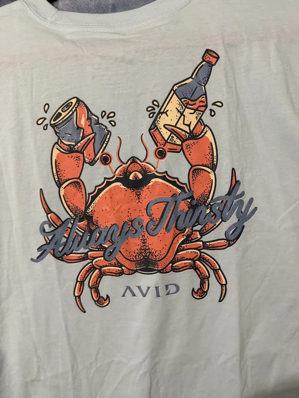 Avid Always Thirsty Crab Graphic T-Shirt Ice Blue XL - Image 4