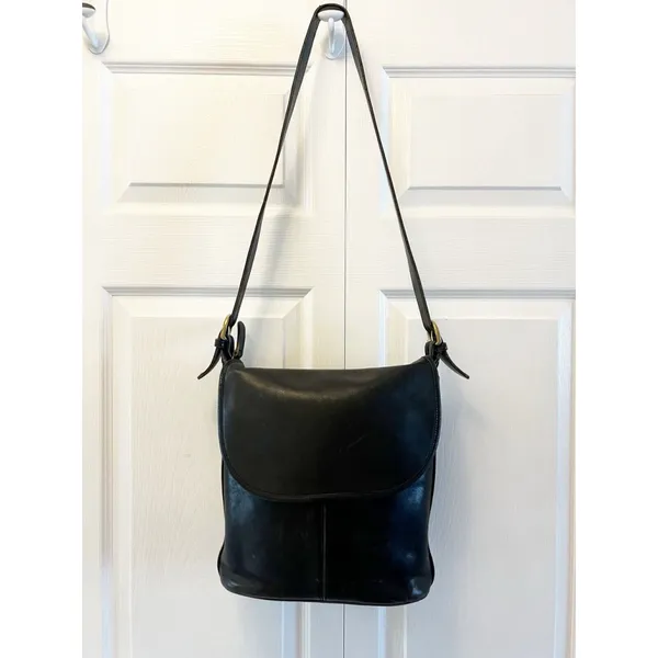 Vintage 90’s Coach Black Flap Leather‎ Bag Made In USA Y2K - Image 8