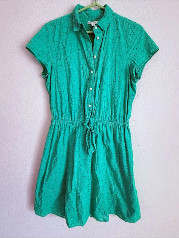 J. Crew Mercantile 100% Cotton Eyelet Collared Tie-Front Dress Size Med - Image 2