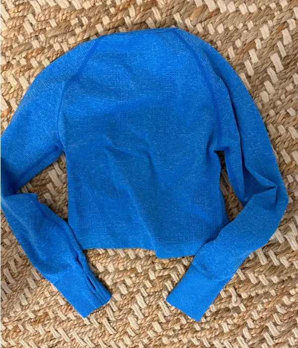Blue cropped dry fit workout top - Image 4