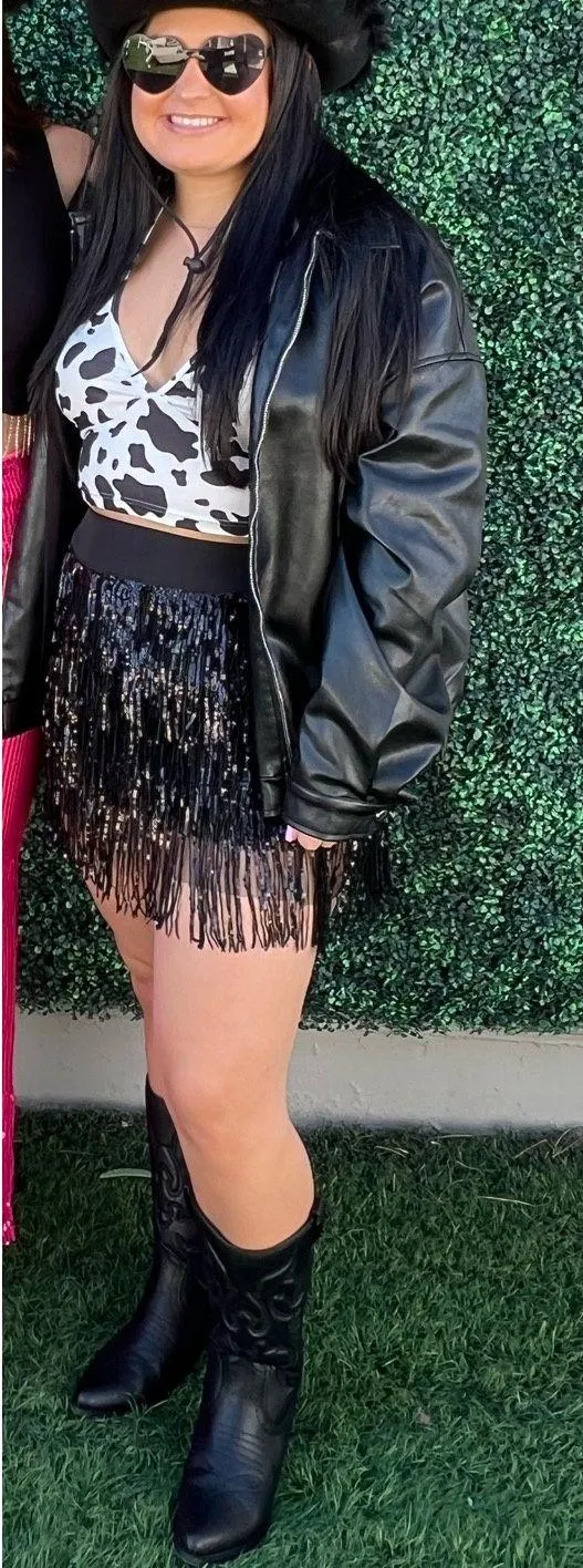 Black sequin fringe Skirt Shein - Image 2