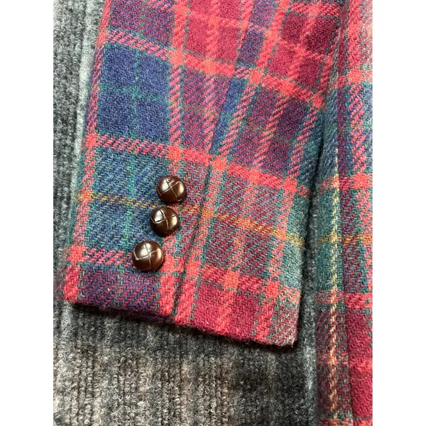 Vintage 90s LIZSPORT Blazer Women 10 Plaid Wool Shoulder Pads Tartan Jacket Fall - Image 10