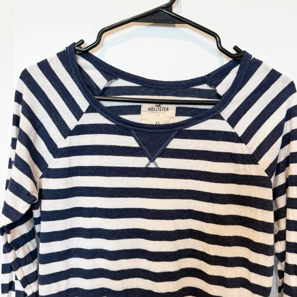 Hollister Womens Y2K Striped Long Sleeve Top XS Blue White Preppy Bella Swan - Image 2