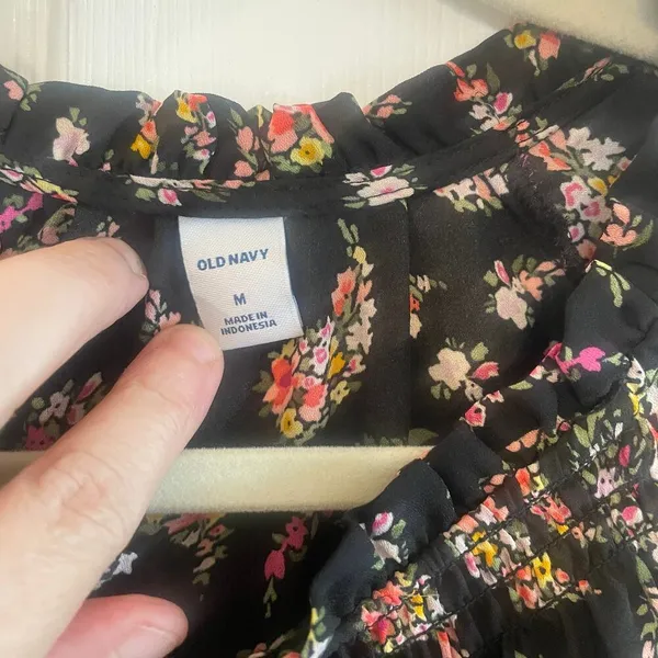 Old Navy Womens Top Dress Medium Black Floral Paisley Ruffle Long Sleeve - Image 3