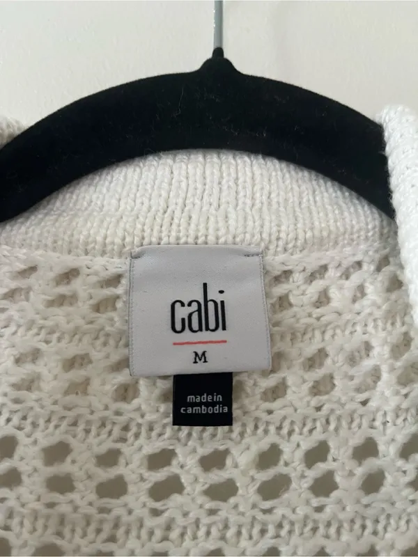 Cabi White Crochet Open Knit Cardigan Medium Coastal Fisherman Beachy Resort - Image 2