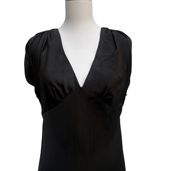 Zara Woman 100% Silk‎ Midi Dress Large Blank V-Neck Rouch Sleeve Slip Classy LBD - Image 2