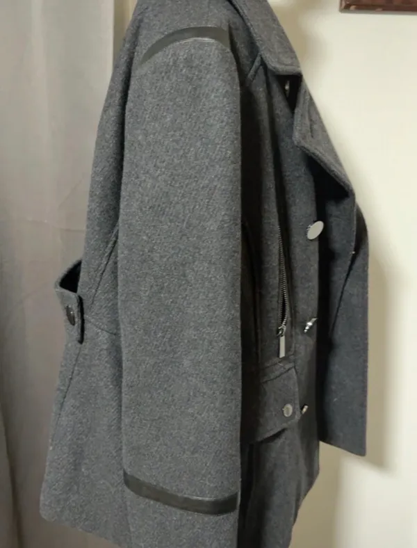 MICHAEL Michael Kors Women’s XL Gray Wool Blend Moto Peacoat Faux Leather Trim - Image 2