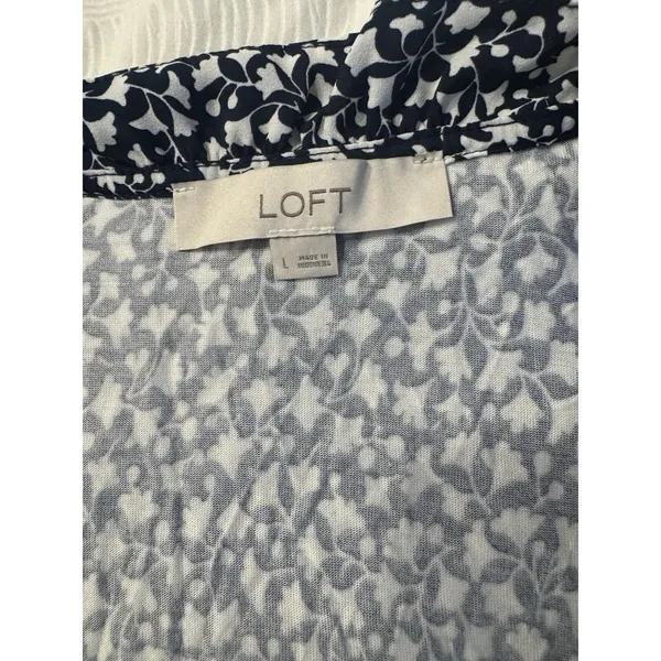LOFT Tank Women's Large Navy Cream Floral Office Loose Career Summer Spring - Image 2