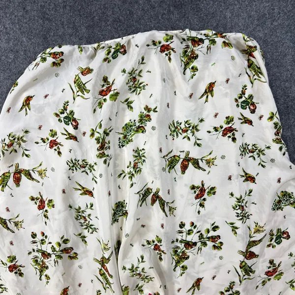 Patterson J Kincaid Silk Bird Print Blouse‎ Cream Red Tie Dolman Sleeve Medium - Image 9