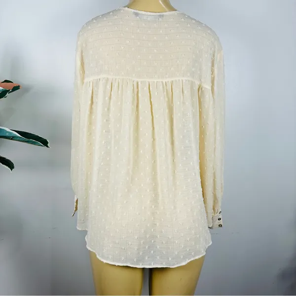 Zara Clip Dot Chiffon Top Sz M Long Sleeves Loose Cream Metallic - Image 5