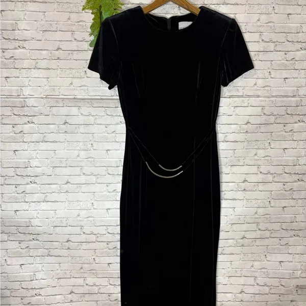 Vintage Black Velvet Waist Chain Whimsigoth Witchy Maxi Dress - Image 2