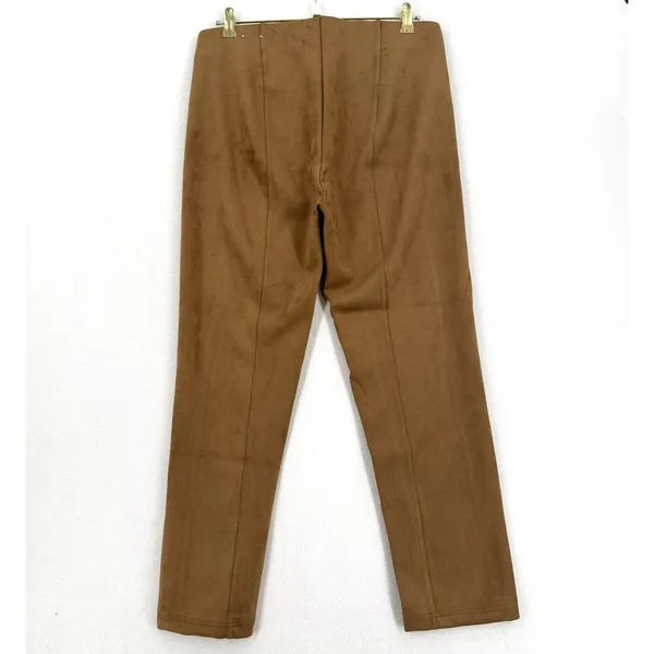 Rafaella Comfort Faux Suede Pants Women L Brown High Rise Straight Leg Stretch - Image 2