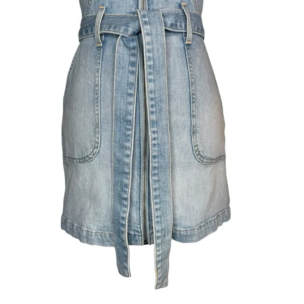 Alice + Olivia Jeans Blue Denim‎ Mini Dress Size 2 Zipper Front Pockets Belted - Image 5