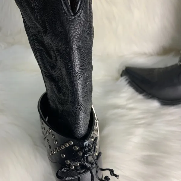 Handmade Womens Black Studded Leather Metal Buckle Removable Boot Band One Size - Image 6