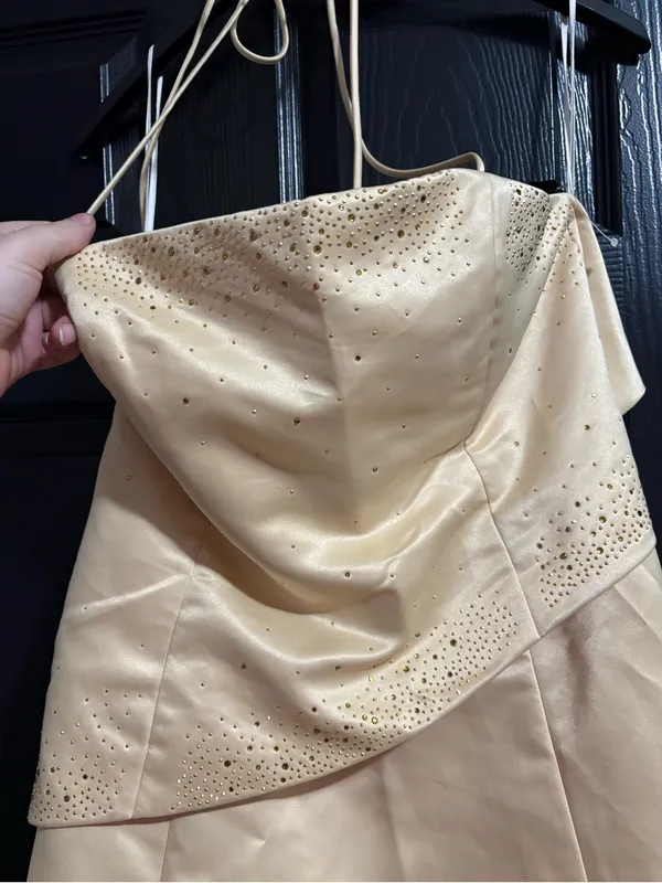 Strapless Champagne Embellished Dress - Image 2