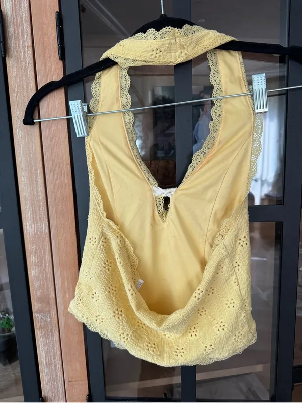 Kimchi Blue lace halter top bow butter coquette open back farrah scoop neck UO - Image 2
