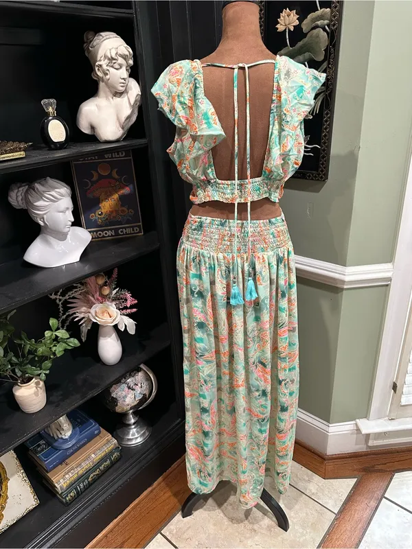 India Boutique Green & Orange Floral Two‑Piece Set - Image 9
