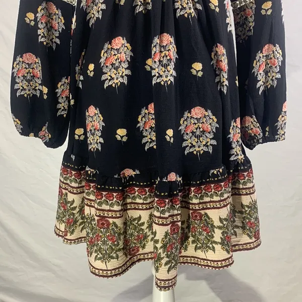 Funky Soul Long Sleeve Boho Hippie Black Floral Dress Size Medium - Image 12