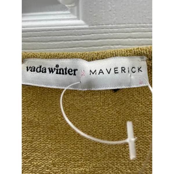 Vada Winter‎ x Maverick Jumpsuit L Mustard Yellow Knit Smocked V Neck Pockets - Image 5