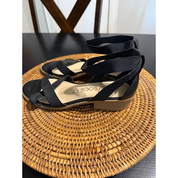 Sole Society Womens Black Elastic Ankle Strap Low Block Heel Sandals Size‎ 10M - Image 2
