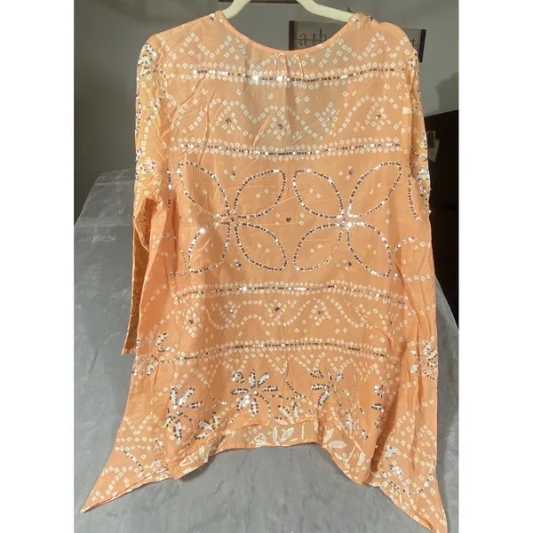 Soft Surroundings Womens Tunic Top Large Orange Sequin Long Sleeve‎ Lightweight - Image 2