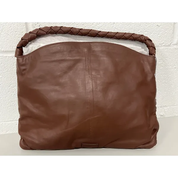 NWT Vince Camuto Brown Leather Woven Boho Macremé Top Handle Shoulder Bag - Image 6
