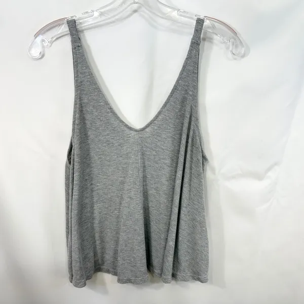 Intimately Free People Small Tank Top Gray Ribbed V-Neck Swing Cropped Sleep 674 - Image 2