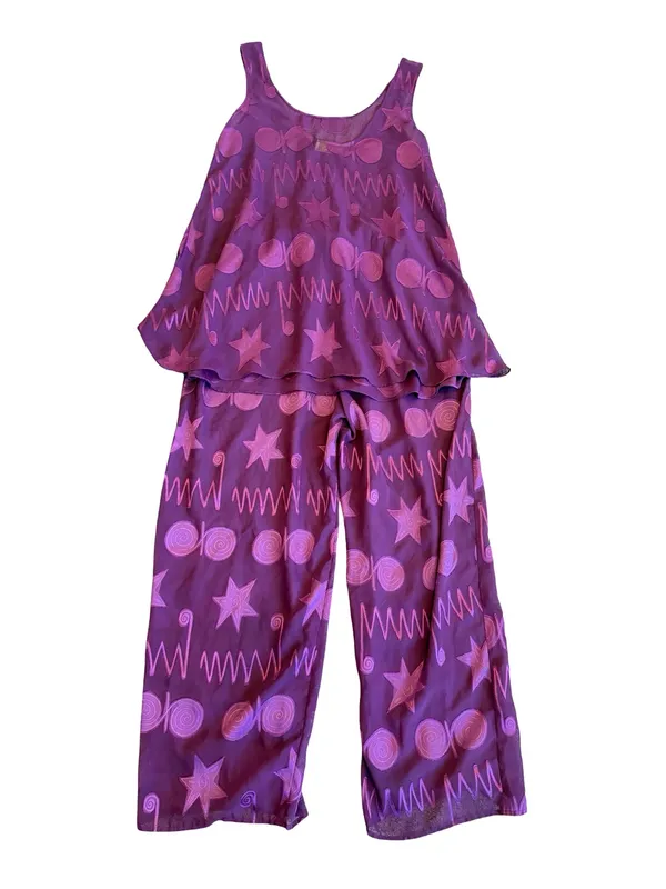 Victoria's Secret Gold Label Purple Pink Star Print Pajama Set Medium Women's - Image 9