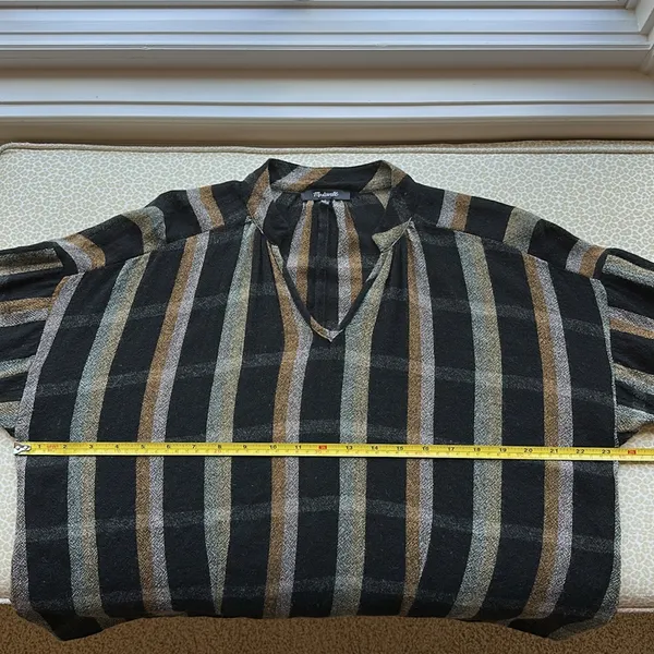 Madewell Black & Tan Toned Plaid Wool Blend Long Sleeve Top Size S - Image 7