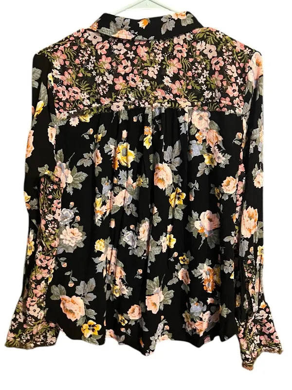 Free People Hold Onto Me Floral Button‎ Down Top Size Medium Black - Image 8