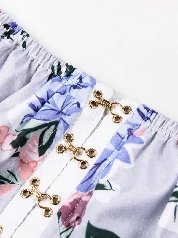 Floral Corset Crop Top Puff Sleeve Sweetheart Neck NWT - Image 7