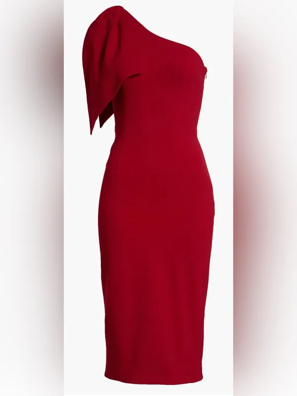 NWOT DRESS THE POPULATION Tiffany One-Shoulder Red rogue Midi Dress sz S - Image 4