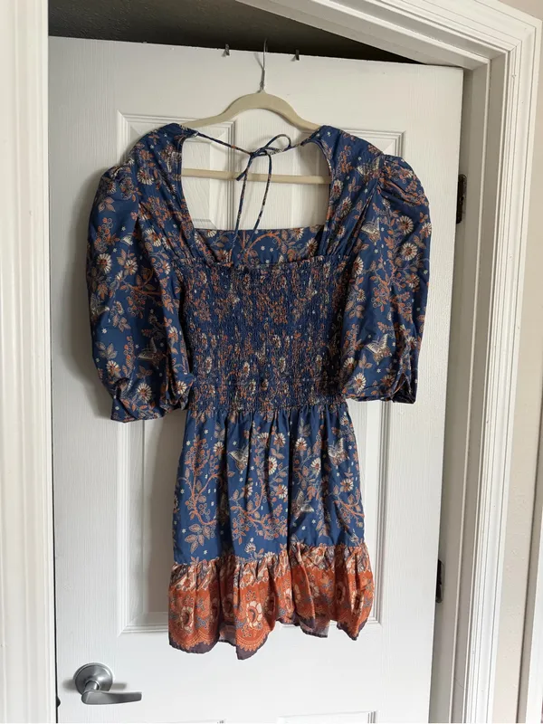 House of Harlow 1960 Blue and Rust Babydoll Dress - Image 3