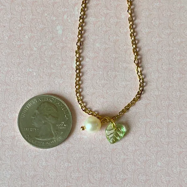 Handmade freshwater pearl & leaf fairy statement necklace🍃 - Image 8