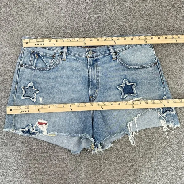 Polo Ralph Lauren‎ Distressed Star Patch Crosby Denim Shorts Blue Size 32 - Image 12