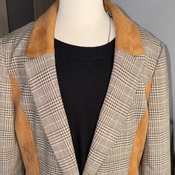 Maeve By Anthropologie Plaid Blazer with Brown Details - Image 3
