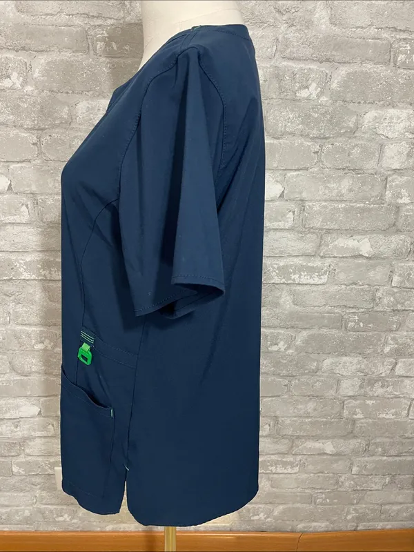 Carhartt Scrub Navy Top with Bright Green Trim - Image 3