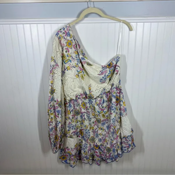 HEMANT & NANDITA Vana One Sleeve‎ / Shoulder Floral Ruffled Mini Dress Size XL - Image 2