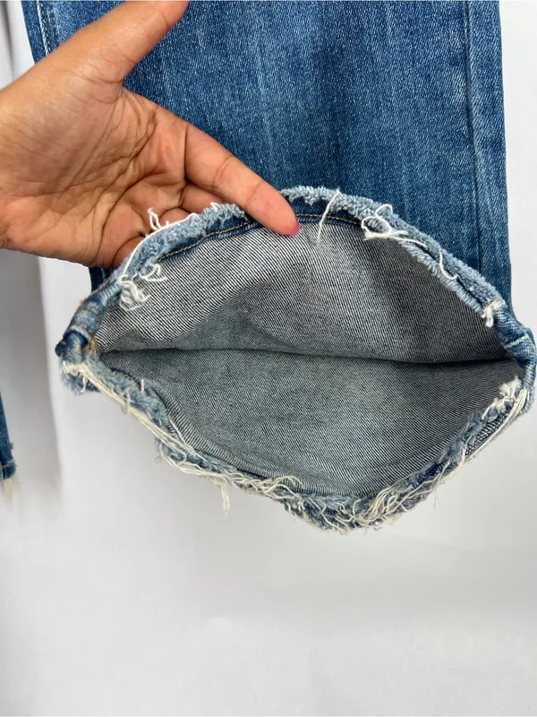 Risen Jeans High Rise Ripped Wide Leg Jeans Distressed Raw Hem Size 1/25 - Image 7