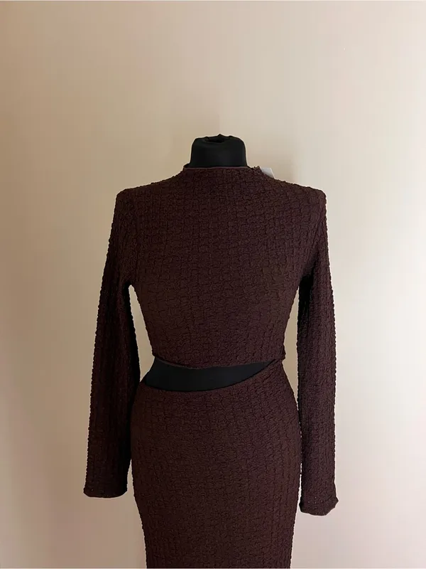 Zara Brown Cutout Knit Maxi Dress NWT - Image 5