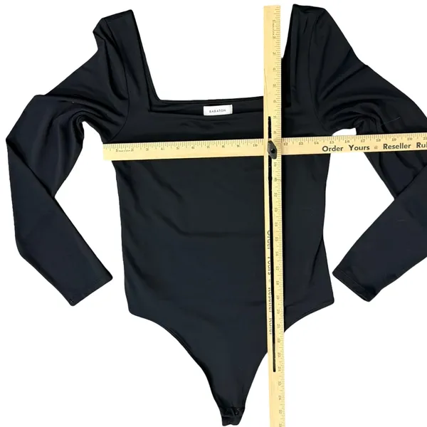Babaton Black Square Neck Long Sleeve Nylon Spandex Thong Bodysuit Size L - Image 5