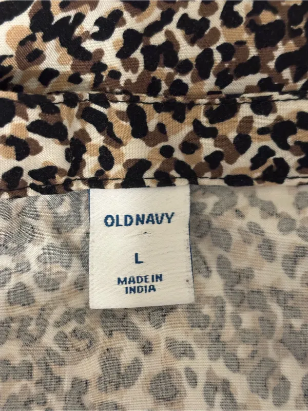Old Navy Leopard Print Dress Large L Rayon Tassel Tie Long Sleeve Boho - Image 2